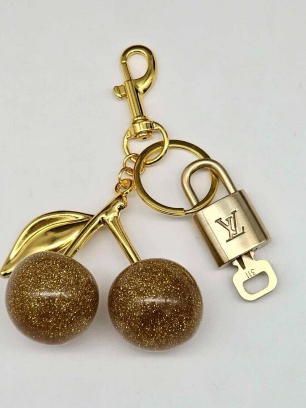 Authentic LV Gold Padlock 🔒 Unbranded Cherry Keychain for Louis Vuitton Bags - Picture 6 of 8